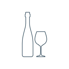 Red wine bottle and glassware. Alcoholic drink for parties and celebrations. Simple black line shapes isolated. Illustration on white background. Flat design style for any purposes