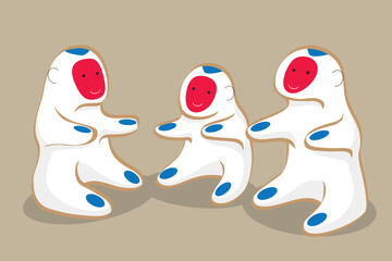 Cartoon illustration of a traditional Japanese folk toy - clay figurine monkey, originated in Kibitsu, Okayama prefecture.