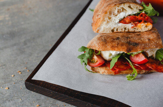 Ciabatta Sandwich And Fries.