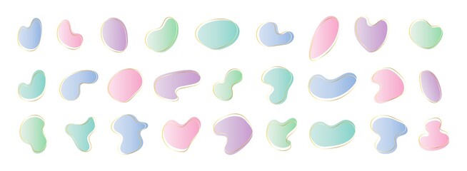 Abstract blotch shape. Liquid shape elements. Modern graphic elements. Gradient and gold frame.Vector illustration.