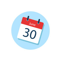 White daily calendar Icon June in a Flat Design style. Easy to edit Isolated vector Illustration.