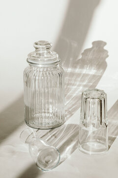 Set of glass casting shadows