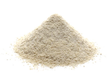 Coconut protein powder pile isolated on white background
