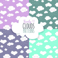 Cute clouds pattern. Childish style. Vector seamless background.