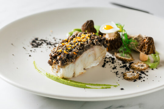 Creamy Pesto Sauce And Light Boiled Cod.