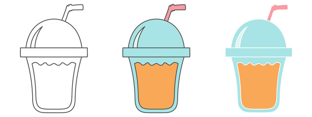 plastic drink cups design vector illustration. food hand drawn cartoon. black and white outline