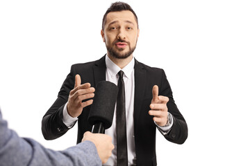 Interview with a young man in a suit and tie