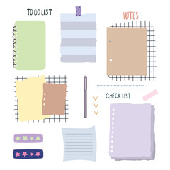 Blank reminder paper notes, planner doodle collection illustration vector 
