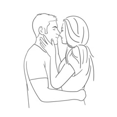 Kiss of couple in love. Hand drawing illustration