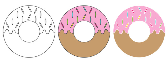 donuts design vector illustration. food hand drawn cartoon. black and white outline