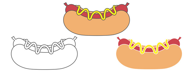 hot dog design vector illustration. food hand drawn cartoon. black and white outline