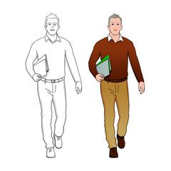 Fototapeta na wymiar Adult man at work. Isolated hand-drawn illustration
