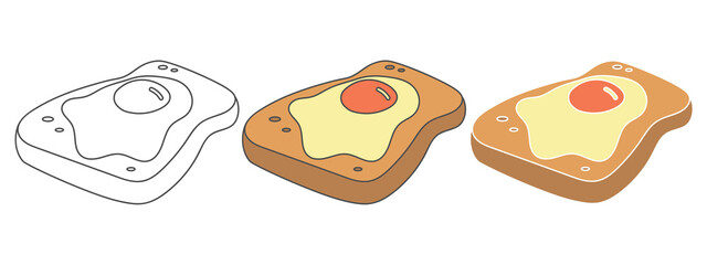 egg toast design vector illustration. food hand drawn cartoon. black and white outline