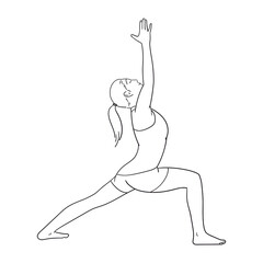Fototapeta premium Yoga warrior I pose. Sketch of woman on white background 