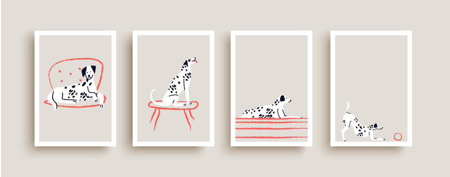 Cute dalmatian dog doodle poster collection