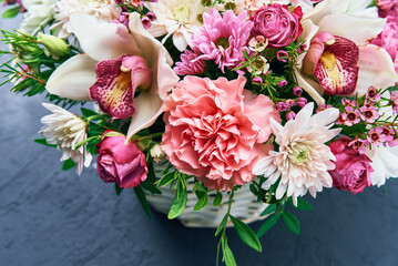 Bunch of fresh summer flowers on a dark background