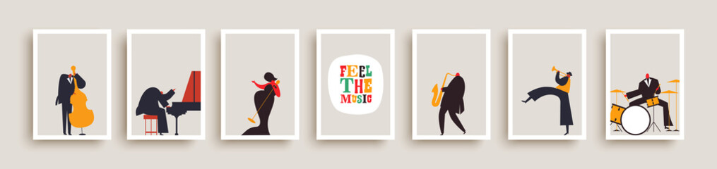Jazz music band people retro poster collection - obrazy, fototapety, plakaty