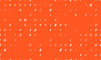 Seamless background pattern of evenly spaced white computer mouse symbols of different sizes and opacity. Vector illustration on deep orange background with stars