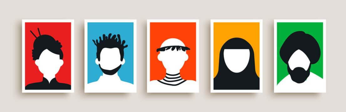 Diverse culture people portrait illustration set