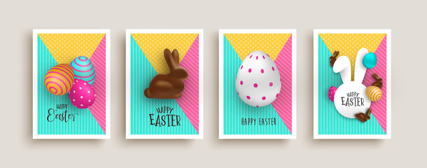 Happy easter chocolate rabbit egg 3d card set