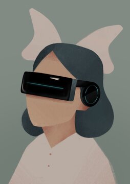 portrait of a child in VR glasses. virtual reality concept