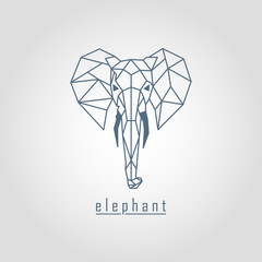 Black polygonal elephant and text with grey background