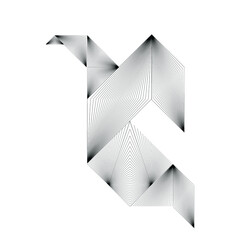 Triangle Logo with lines.Square unusual icon Design .Black Vector stripes .Geometric shape. bird origami .