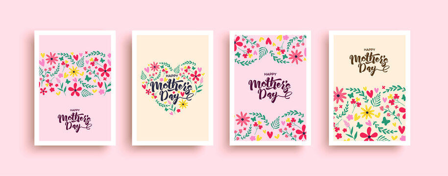 Happy mother's day pink flower heart card set