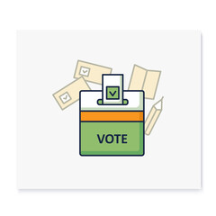 Vote box color icon. Voting form with check mark in ballot box. Choice, vote concept. Democracy. Parliamentary or presidential elections. Isolated vector illustration