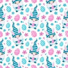 Rolgordijnen Cute easter gnomes with bunny ears seamless pattern © Bonbonny