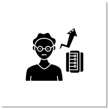 New Information Rate Glyph Icon. Rapidly Increasing Rate Of New Info. Inaccurate, Fake Info. Information Overload Concept. Filled Flat Sign. Isolated Silhouette Vector Illustration