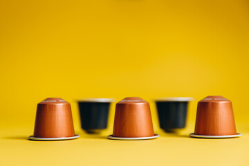 Disposable capsules of coffee on different taste