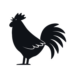 stylistic silhouette of a rooster crowing. black logo template.