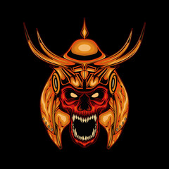 red samurai skull head illustration