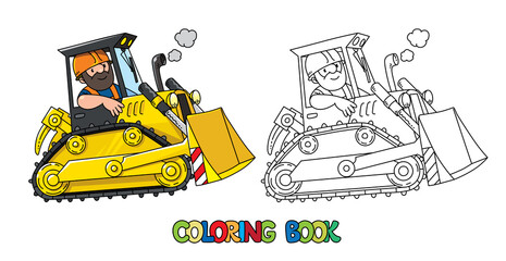 Construction worker in a bulldozer. Coloring book © passengerz