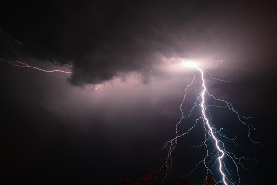 Lightning in the night sky