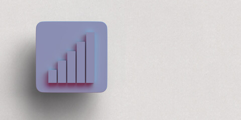 Growing and progress concept: 3D rendered square on white background with copy space. Colored growth graph icon. Leadership, teamwork in economy and finance. Volatility in rising Forex stock markets