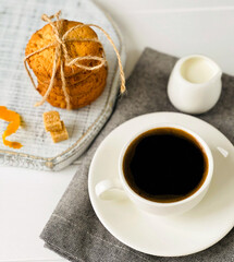 americano with milk and orange biscuits