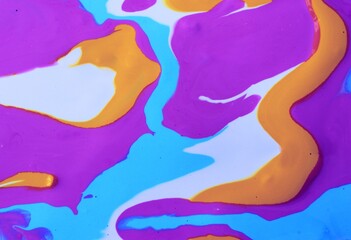 Abstract white-blue-pink marble background. Acrylic paint flows freely and creates an interesting...