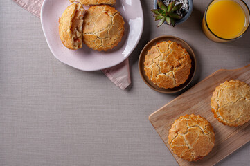 Typical Brazilian cuisine appetizer called Empada de Palmito. Top view. Copy space