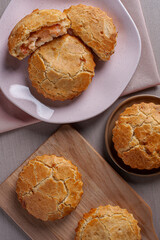 Typical Brazilian cuisine appetizer called Empada de Palmito. Top view