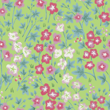 Seamless pattern with mallow. Beautiful illustration with blooming flowers is good for textile