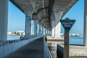 Downtown historic Stuart, FlorIda. Scenes along the Healthy Trail Walkway - waterfront town in...