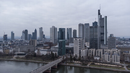 Fototapeta na wymiar Aerial view over the financial district of Frankfurt Germany - travel photography