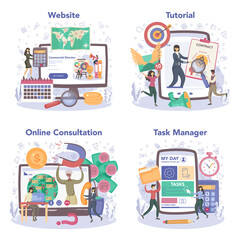 Commercial director online service or platform set. Sales manager developing