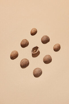 Walnuts shell as a pattern with shadows.