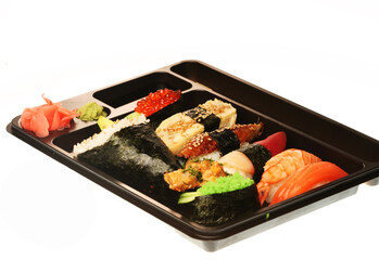 japanese traditional sushi. isolated on white.