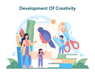 Nursery teacher. Professional nany and children doing different