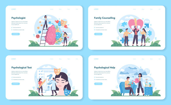 Psychologist Web Banner Or Landing Page Set. Mental Health Diagnostic.