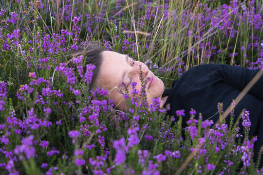 woman is resting in heather